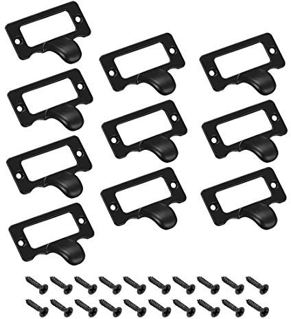 sourcing map Packung mit 10 Etikettenhalter Griffe Vintage Zinklegierung Etikettenrahmen Schubladenknöpfe für Schrank Schwarz 48x35mm mit Schrauben