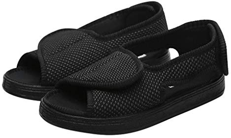 RUIXIA Chaussures Diabétiques pour Hommes Chaussons Orthopédiques Chaussure Bout Ouvert Ajustable par Attache Auto-adhésive Pantoufles Antidérapant Chaussures Large et Confortable pour Pieds Gonflés