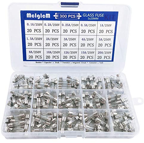 300 Pcs 15 Values 5 x 20mm Fast-Blow Glass Fuse Assortment, 250V 0.1A/ 0.25A/ 0.2A/ 0.5A/ 1A/ 1.5A/ 2A/ 3A/ 4A/ 5A/ 8A/ 10A/ 12A/ 15A/ 20A Tube Fuses