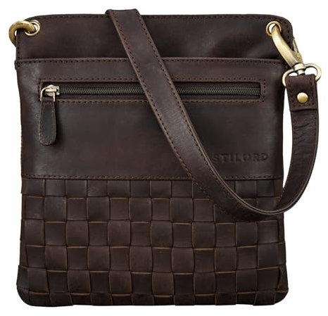 STILORD 'Sophie' Schultertasche Damen klein Leder Handtasche moderne Umhängetasche geflochten Freizeittasche Vintage Abendtasche Ausgehtasche Echtleder, Farbe:muskat - braun