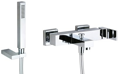 Gattoni collezioneKubik Small miscelatore vasca esterno con doccia duplex, cromato, doccetta con tre tipi di getto