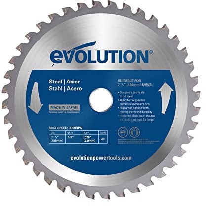 Evolution M185TCT-40CS - 185 mm Lama per taglio di acciaio dolce - Lama per metallo a 40 denti con punte in carburo che in pratica non genera surriscaldamento, ronzii o scintille