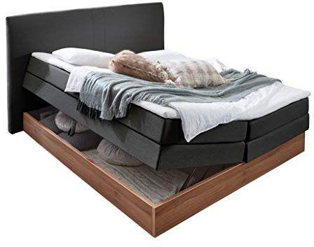 Atlantic Home Collection Stauraum Boxspringbett Michel, 7-Zonen Taschenfederkernmatratzen, Härtegrad H3, Anthrazit, 160 x 200 cm