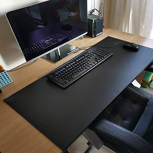 Sous-main de bureau avec protection des bords en cuir de luxe souple 90 x 58 cm noir avec bord verrouillable tapis de souris pour clavier d'ordinateur, PC et ordinateur portable