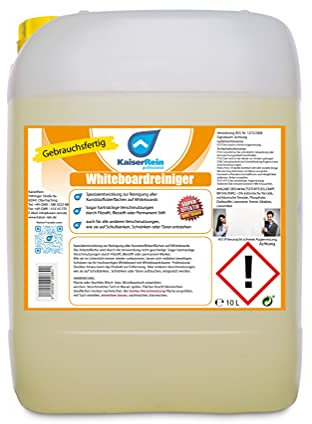 KaiserRein Whiteboard Reiniger Spray im 10 L Kanister (10,1kg) vielseitig verwendbar für Kunststoffoberflächen I Whiteboardreiniger gegen permanent Stifte I Tafelreiniger zum nachfüllen