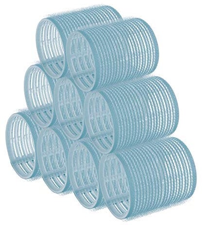 PARSA Beauty Rulos autoadhesivos (⌀ 57 mm/Azul claro / 9 uds.) - Rulos para rizos - Prácticos rulos con velcro para peinados elegantes - Rulos adhesivos para el cabello