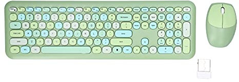 Goshyda Tastatur-Maus-Kombination, 110Tasten Buntes 2.4G Wireless-Tastatur- und Maus-Set mit Numerischer Tastatur, Stummschaltung, Retro-Schreibmaschinenstil, für Windows XP/für Win 7/8/10(Grün)