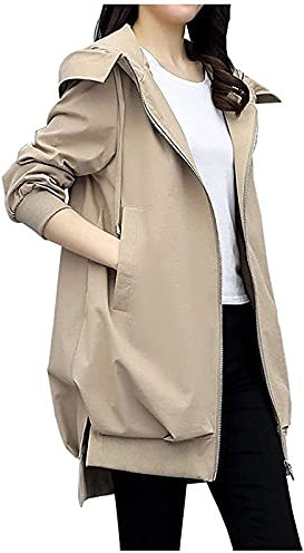 HHMY Veste de pluie pour femme doublée - Veste demi-saison imperméable respirante avec poche à capuche - Veste d'extérieur unie - Coupe-vent - Veste fonctionnelle softshell, kaki, XL