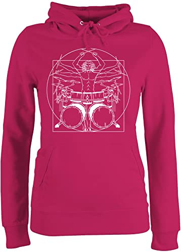 Pullover Damen Hoodie Frauen - Musik Instrument Zubehör - Schlagzeuger Drummer Geschenk Schlagzeug - S - Fuchsia - Instrumente Hoody für Musiker Pulli