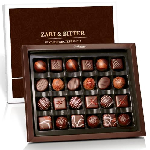 Pralinenbote Genussmanufaktur - 24 Pralinen mit Zartbitter Schokolade, handgefertigt von deutschen Chocolatiers, das Geschenk mit zartbitter Pralinen