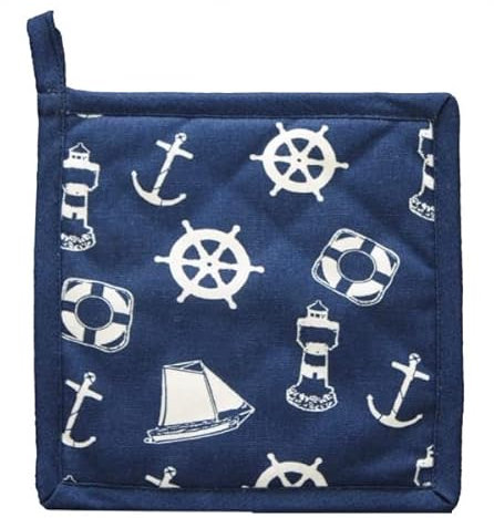 Topflappen BLAU Maritim Baumwolle 1 Stück - Anker Steuerrad Leuchtturm Segelboot Rettungsring