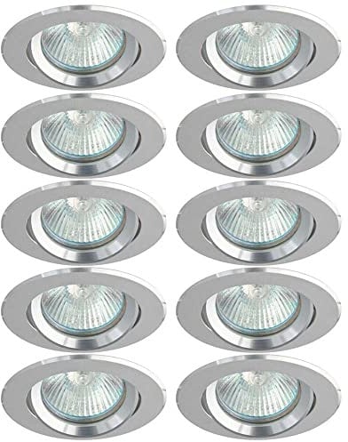 NCC-Licht 10 x Einbaustrahler Einbauleuchte AXEL DT050 Aluminium rund max. 35W ohne Leuchtmittel schwenkbar