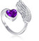 Qings Amethyst Februar Geburtsstein Ringe Sterling Silber Damen Verstellbarer Birthstone Flügel Feder Lila Herz Zirkonia Verlobungsring Eheringe Geburtsstein Schmuck für Frau Freundin Mädchen