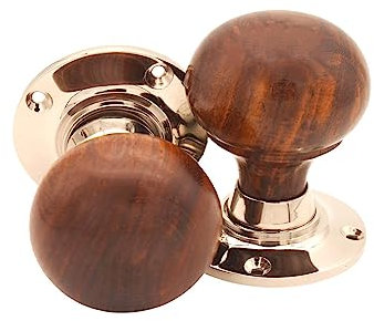 Infinity Decor Pure Ebony Wood & Rosewood Door Knobs/Wooden Bun Victorian Mortice Rim Knob/Solid Brass Rose Plate Polished Nickel Finish (Rosewood Bun)