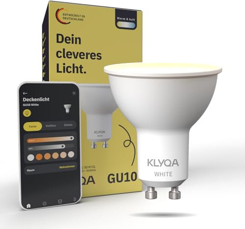 Klyqa GU10 White Strahler I Für Grundbeleuchtung & Spotbeleuchtung I Smarte Glühbirne mit Kalt- & Warmweiß & Helligkeitsgraden I Kompatibel mit Smart Home Lösungen & Sprachassistenten