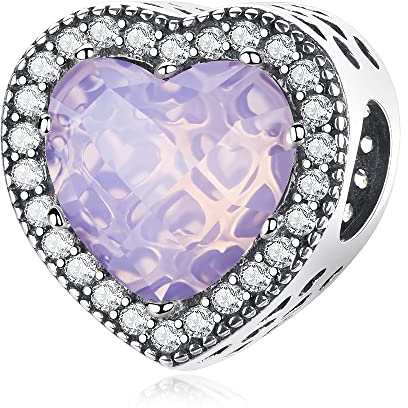 LNQOBU Murano Glas Charms-Anhänger 925 Sterling Silber,Charms für Armbänder,Rosa Liebe Herz,Rote Runde Perle Charm passen Frauen Armbänder/Halskette Schmuck Geschenke
