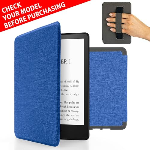 MyGadget Hülle für Kindle 11. Generation [ Modell : RS23CV | C2V2L3 Release: 2022 | 2024 ] mit Handschlaufe & Auto Sleep | Wake Funktion - Flip Case in Dunkel Blau