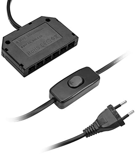 URing FXH 303 Steckernetzteil 220-240V mit Wippschalter und 6-fach Verteiler, Inkl schwarz Eurostecker, Schiebeschalter und 6-fach Verteiler (für Led Mini-Stecker)