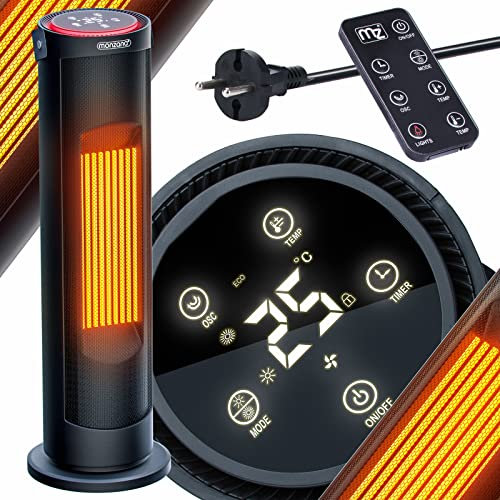 Monzana Calefactor 2000W Ahorro Energia Ventilador Oscilacion 70° Timer Silencioso Mando a Distancia Estufa Negro
