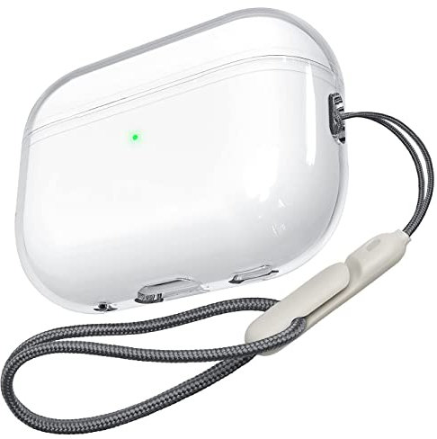Mouyou Custodia Trasparente Per AirPods Pro 2 2022 - Custodia Protettiva TPC Con Cordino, Antiurto, LED Visibile, Ricarica Wireless