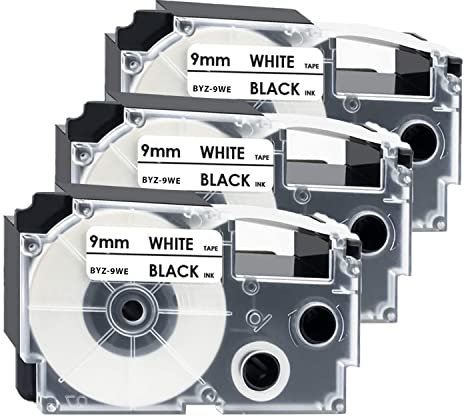 Anjonova 3x Kompatibel Casio XR-9WE XR-9WE1 Schriftband 9mm x 8m Schwarz auf Weiß, kompatibel mit Casio EZ Label Printer KL-60 KL-100 KL-120 KL-200 KL-300 KL-750 KL-780 KL-820 KL-2000 KL-7200 CW-L300