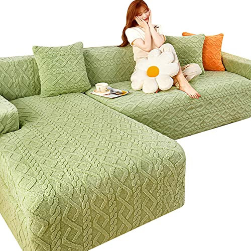 LEGBOX Sofa Überzug Ecksofa L Form Sofabezug Couchbezug Stretch Sofahusse L-Förmiges Couch Hussen für 1 2 3 4 Sitzer Stretch Eckcouch Bezug Sofabezüge (L-förmiges Ecksofa erfordert Zwei) (Green 5)