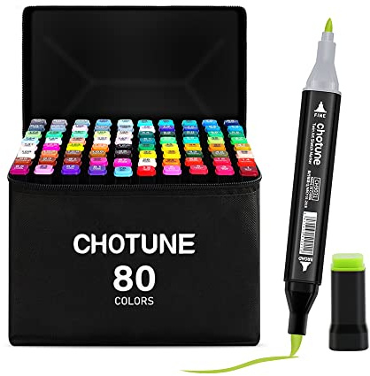 CHOTUNE 80 Couleurs Marqueurs, Coffret de Marqueurs à Pointe Souple, Stylos Marqueur À Pointe Douce Avec Sac et Base Noirs