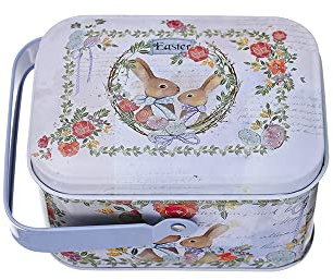 DOTBUY-SHOP Keksdose Gebäckdose Leere Blechdosen mit Deckel Geschenkdose Mit Griff Retro Vorratsdose Metallbox Rechteckig, Dekorative Aufbewahrungsboxen für Ostern (1er Set,B)