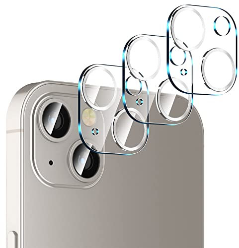 IOPYKKOA [Lot de 3 protections d'objectif d'appareil photo compatibles avec iPhone 13/13 Mini verre trempé, compatible avec les coques] [Résistant aux rayures] [Installation facile] - Cercle argenté