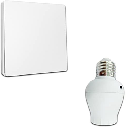 Interrupteur sans fil et sans pile Auto alimenté - Écologique - Qualité Pro - Va et vient RF - KIT 1 télécommande mural + 1 Douille à vis E27 Adaptateur Radio - Longue Distance - 200 m