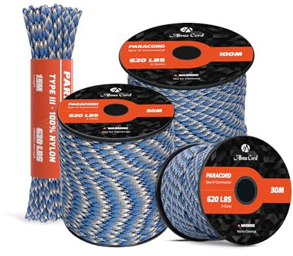 Abma Cord Paracord 620lbs 4mm 15M 100% Nylon Seil Typ 3 Schnur mit 9 Kern für Basteln, Camping, Survival, Outdoor - Max. 280kg - Blau Tarnung