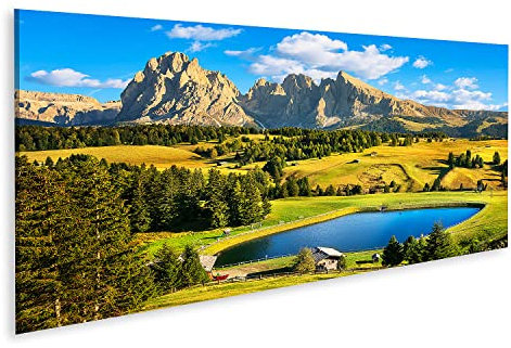 islandburner Bild auf Leinwand See Berge Seiser ALM Seiser ALM Dolomiten Alpen Sonnenuntergang Langkofel Bilder Wandbilder Poster IPCR-Pano