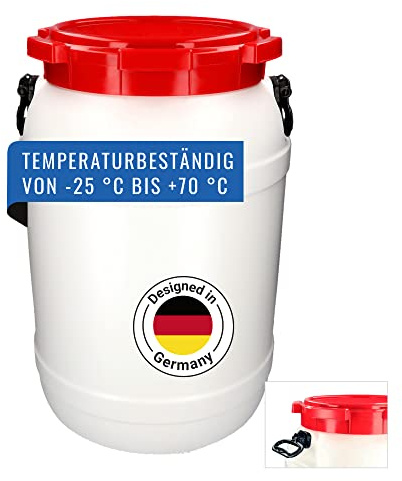 DENIOS® Weithalsfass WH 68, aus Polyethylen (PE), 68 Liter Volumen, weiß/rot