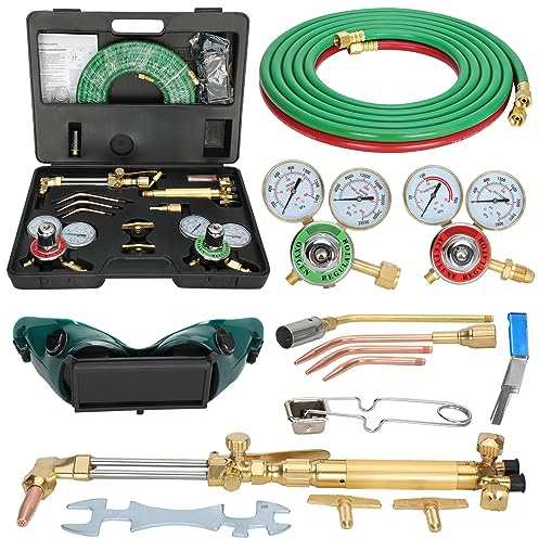 Upgraded Oxygen and Acetylene Gas Torch and Welding Kit Portable Cutting Torch Kit 17-Piece Oxygen Acetylene Torch Kit with 3 Rods and 1 Cutting Nozzle Heavy Duty Oxygen and Acetylene Torch Kit