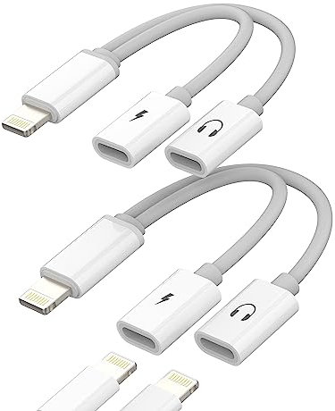 iPhone Headphone Adapter 2 in 1(2Pack)Apple MFI Certified Audio Charger Dongle Connector Dual Lightning Splitter AUX Cable Jack for 14 13 12 11 Pro Max Mini Se X Xr 7 8 Plus Charging Earbud Converter