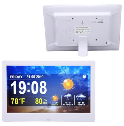 10 Zoll Digitale Wetterstation, Kabellose Wetterstation für Drinnen und Draußen, Digitaler Wecker, Temperatur- und Luftfeuchtigkeitsmonitor mit Fernbedienung (EU-Stecker)
