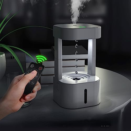 Junerain 580 ml Anti-Schwerkraft-Wassertropfen-Luftbefeuchter, Schreibtisch-Luftbefeuchter mit LED-Leuchten und Fernbedienung, Regentropfen-Luftbefeuchter, Tischbrunnen mit Wassertropfen-Sou