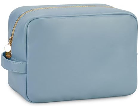 Wandering Nature Kosmetiktasche Groß Kulturtasche Damen Reise Schminktasche mit Henkel Make Up Tasche Organizer PU Leder mit Reißverschluss, Blau(Patent Angemeldet)