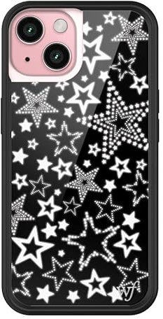 Wildflower Schutzhüllen – Star Girl-Hülle, kompatibel mit Apple iPhone 15, schwarz, weiß, Sterne, Disco, trendig, niedlich, schützender schwarzer Bumper, 1,2 m Falltest-zertifiziert, kleines