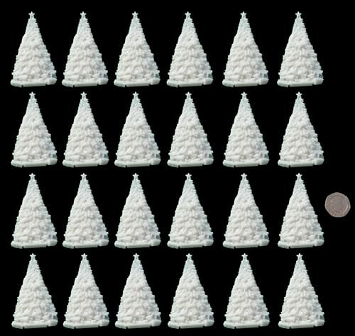 24 x Edible 3D Christmas Trees icing toppers, cake cupcakes decorations (White)