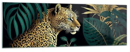 Panorama Bilder auf Glas 160x50cm Glasbild Leopard Dschungel Tropisch Groß XXL Wanddeko Bild im Glas Schlafzimmer Küche Wandbilder Dekoration Wohnzimmer Modern Wand Kunstdruck Art GAB160x50-5720