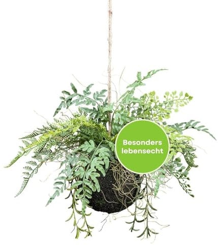 CREATIV green künstlicher Farn 25cm I künstliche Hängepflanzen mit naturgetreuen Blättern auf Moosballen I künstlicher Farn wie echt I hängende Deko Pflanzen künstlich ideal als Indoor Dekoration
