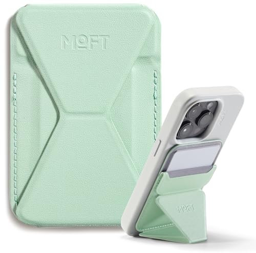 MOFT MagSafe Wallet Stand for iPhone 16/15/14/13/12 Series Compatible with MagSafe, MOVAS Vegan Leather Magnetic Phone Stand with 3 Viewing Angles, 2 Cards Holder (Peppermint)