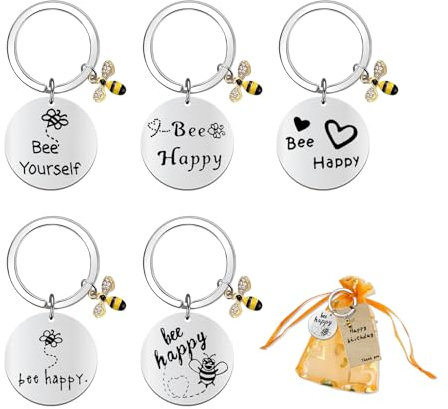 5 Stück bee happy schlüsselanhänger, Lehrer Schlüsselanhänger, Biene Schlüsselhalter, Biene Happy Keychain, Lehrer Geschenke Schlüsselanhänger, Bienen Schlüsselanhänger Lehrer, Biene Keychain