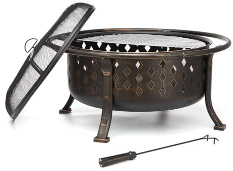 Braciere da 91 cm per esterni e esterni, braciere a legna con griglia per barbecue, grande braciere in acciaio resistente, braciere per patio, cortile, giardino, campeggio