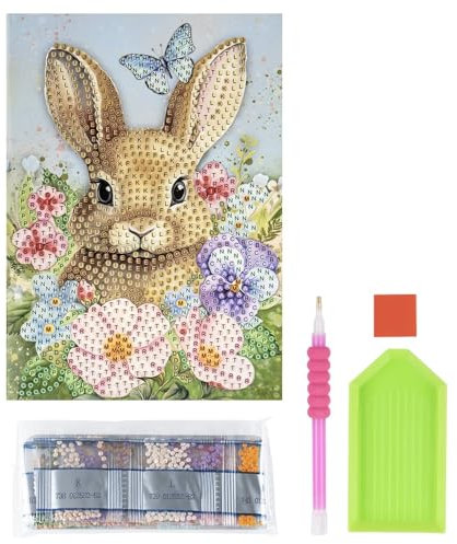 Ideen mit Herz Diamond-Painting-Grußkarte | Din B6 (11,5 x 16,5 cm) | 370 g/m² | inkl. Umschlag & Werkzeug (Hase mit Frühlingsblumen)