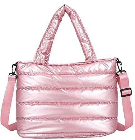 Borsa a tracolla per fotocamera Borsa tote per donna borsa trapuntata leggera invernale in cotone imbottito borsa a tracolla imbottita in piumino imbottito borsa a tracolla da uomo, rosa, Taglia unica