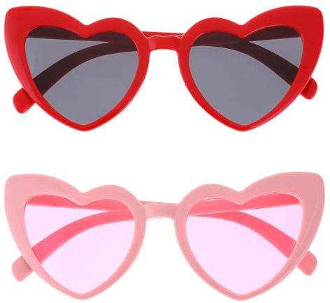 WLLHYF Lot de 2 paires de lunettes de soleil en forme de cœur 3D - Vintage - Protection UV - En forme de cœur - Pour femme et enfant - Pour voyage, bar, séance photo - Halloween