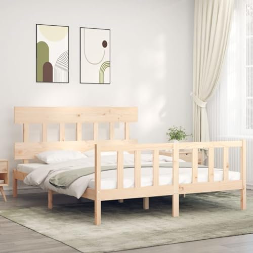 ARKEM Massivholzbett mit Kopfteil 160x200 cm Familienbett Bett Kopfteil Holz Bettgestell