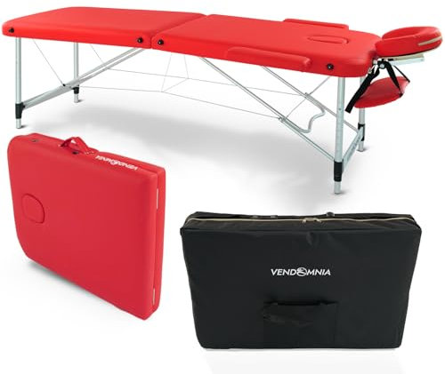 VENDOMNIA Mobile Massageliege - Aluminium mit 2 Zonen höhenverstellbar inkl. hochwertiger Kopfstütze Tasche Armlehnen - Farbwahl Klappbar, Massagetisch Massagebett Massagebank Behandlungsliege